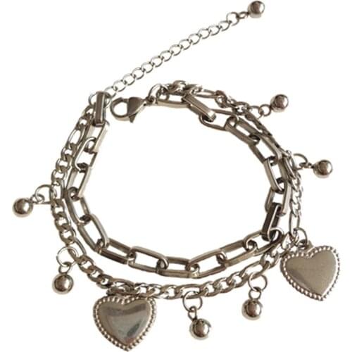 1Pcs Fashion Love Heart Double Layer Bracelet For Women Unique Design Retro Light Luxury Y2k Jewelry Gifts Wholesale