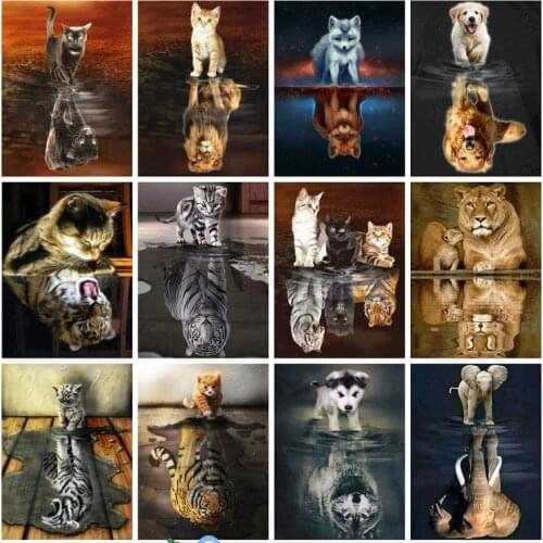 Animals Dog Shadow Diamond Painting Full Drill Mosaic Art Embroidery Rhinestone Picture Small Size Wall Sticker Decor Beads Draw