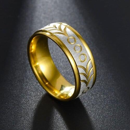 Gold Men Rings Carving Fashion 8mm Width Stainless Steel Rings For Men Jewelry Gift for Boyfriend Husband
