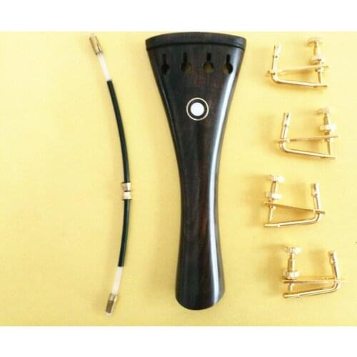 1 pcs 4/4 Violin Ebony Tailpiece fixed golden fine tuners Tail Gut violin parts