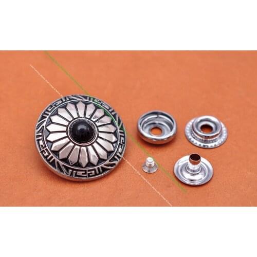 10 Sets Sun Flower Silver Turquoise Bead Snap Button Concho Nail Rivet for Leathercraft Bag Fastener Backpack Wallet Accessories