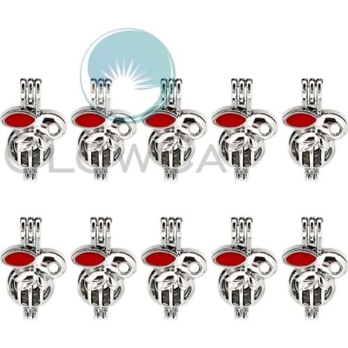 10X Cute Rabbit Beads Cage Perfume Essential Oil Diffuser Pearl Cage Colors Enamel Locket Pendant K1130