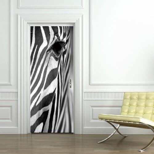 2pcs/set Zebra Door Wall Sticker Adesivo De Parede DIY Wall Decals Abstract Art Animal Wallpaper Decoration Cool Home Decor