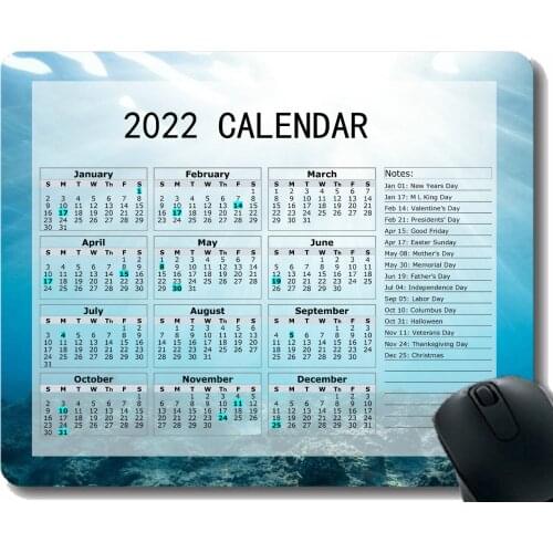 2022 Calendar Mouse Pad,Underwater World Ocean Corals Desktop Notebook Mouse Mat for Working and Gaming
