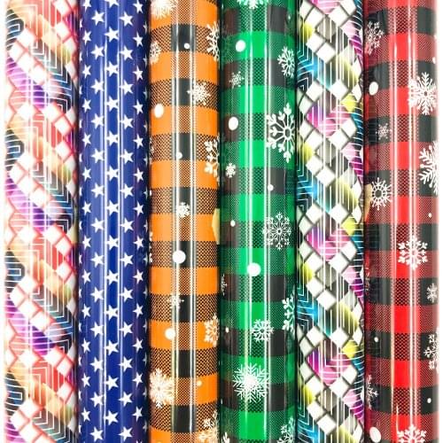 Sunice 6pcs Sheets Star Christmas Snowflake Pattern Vinyl HTV Heat Transfer Vinyl Iron On T-shirts Marking Garment Film DIY