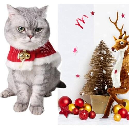 Adjustable Bib For Cats Dogs Pet Christmas Costume Cape With Hat Santa Claus Cloak Red