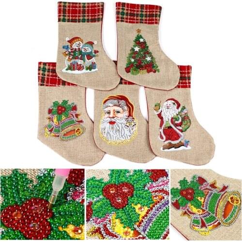 5D DIY Diamond Christmas Stocking Sack Xmas Gift Candy Bag Christmas Decorations for Home Sock Christmas Tree Decor