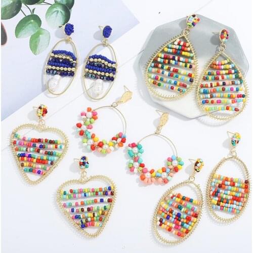 Dvacaman Bohemian Weave Colorful Beaded Water Drop Earrings Women New Design Heart Shaped Beads Statement Earrings Hand Jewelry