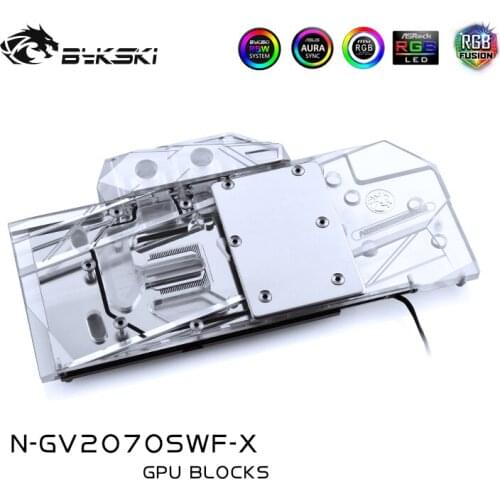 Bykski GPU Water Block For Gigabyte Geforce RTX2070 Super FORCE wind OC 3X 8G, Copper Full Cover, 5V, 12V light , N-GV2070SWF-X
