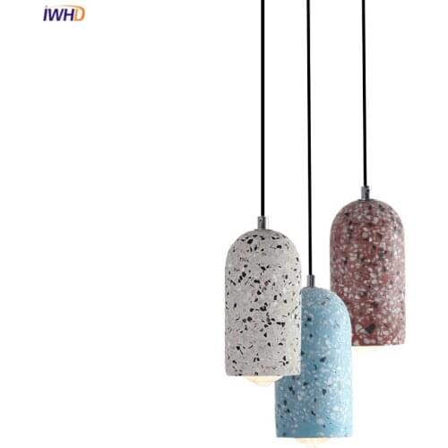IWHD Nordic Cement Pendant Lighting Fixtures Bar Bedroom Living Room Light Modern Hanging Lights Lamp Hanglamp Luminaire LED