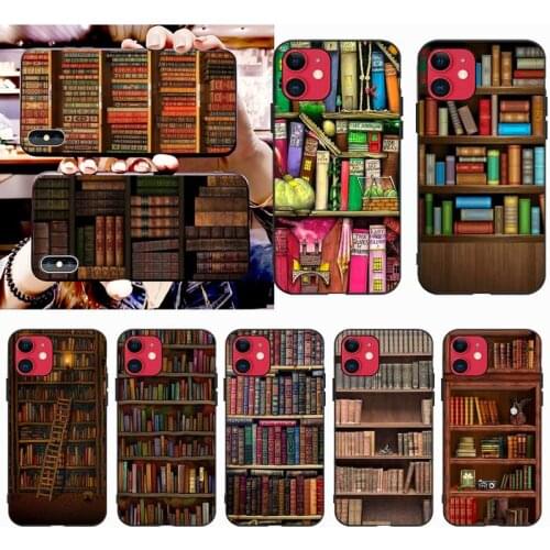 YJZFDYRM Retro Book Shelf Bookshelf Soft black Phone Case for iPhone 11 pro XS MAX 8 7 6 6S Plus X 5S SE 2020 XR case