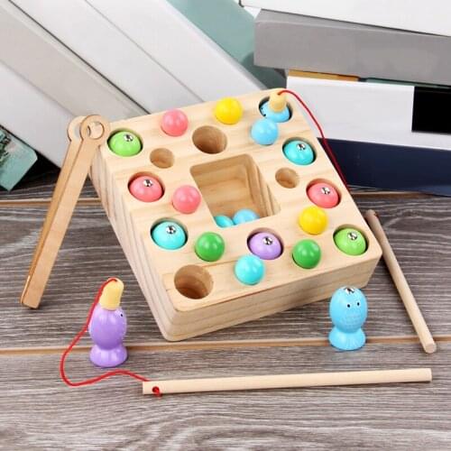 Wooden Fishing Toy Toddler Baby Educational Puzzle Toy Fish Children Wooden Magnetic Fishing Game Toys Set for Kids