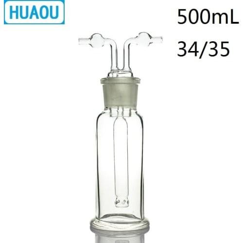 HUAOU 500mL Gas Washing Bottle Muencks Ground Mouth 34/35 Clear Glass Laboratory Chemistry Equipment