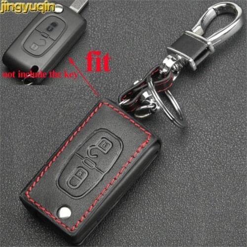 Jingyuqin Leather Key Case Cover for Peugeot 207 307 308 407 607 807 CITROEN C2 C3 C4 C5 C6 C8 Key Styling 2 Button FOB Auto Car