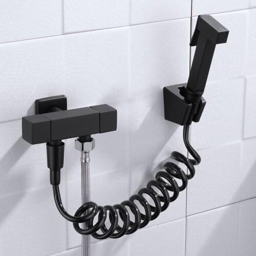 Brass Shattaf Corner Valve Bidet Faucets Toilet Square Hand Shower Head Tap Crane for Woman Hygiene Sprayer Bidet Faucet Set