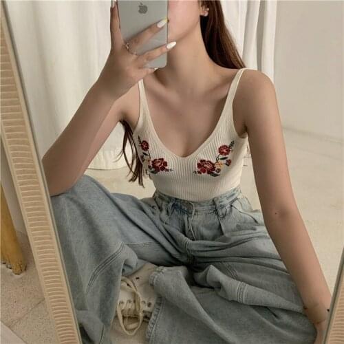 Summer Knitting Camis Spring Summer Sexy Women Vest Floral Tank Tops Strappy Crop Tops Womens Tank Tops