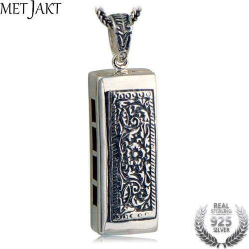 MetJakt 925 Sterling Silver Sounded Harmonica Pendant & Vintage Hand Carved Pattern for Unisex Punk Rock Jewelry (Only Pendants)
