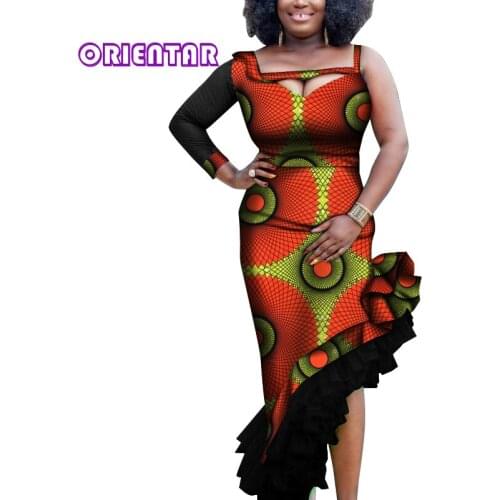 Fashion African Dresses for Women African Wax Print One Shoulder Ankara Dresses PRIVATE CUSTOM Asymmetrical Women Dress WY6717