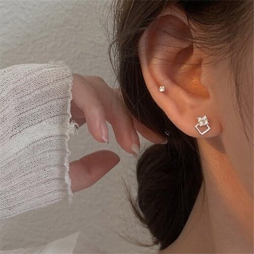 925 Sterling Silver Micro Zircon Square Charms Stud Earrings For Women Girls Wedding Christmas Party Jewelry eh994