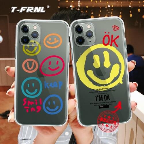 Cartoon Lucky Smiley Straight Edge Phone Case For iPhone 12 Mini 11 Pro XS Max XR X 7 8 Plus Clear Soft Airbag TPU Cover Coque