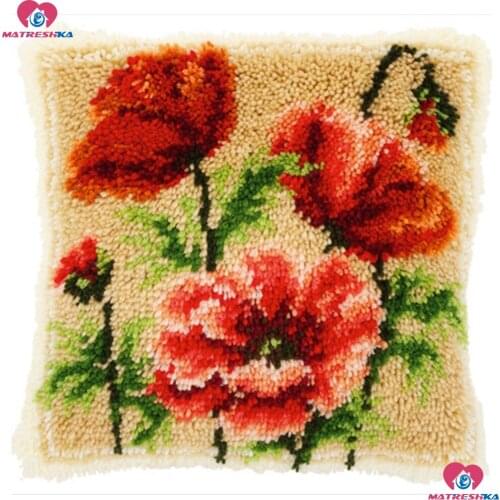 Flower Latch Hook kits Pillowcase Diy Handmade Accessories Printed set Cushion Latch Hook Rug Kits DIY Needlework Home decor