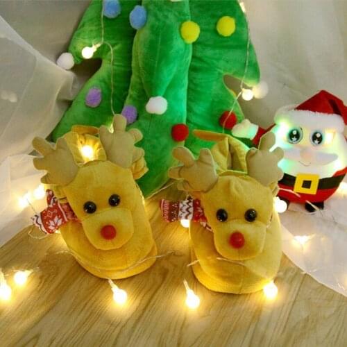 NAN JIU MOUNTAIN Christmas Cartoon Cotton Slippers Women Home Indoor Winter Warm Cotton Slippers Silent Anti-Skid