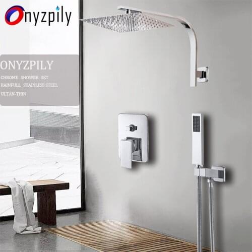 Wall Mounted Chrome Bathroom Shower Faucet Set Rainfall Head 2-ways Brass Mixer Taps Hand Shower Waterfall Rain Bathroom Faucets