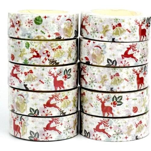NEW 10pcs/Lot Decorative Red Reindeers Christmas Washi Tapes for Planner Adhesive Masking Tape Cute Stationery
