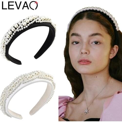 LEVAO New Women Elegant Large Small Pearls Hairbands Simple Sweet Headband Hair Hoops Holder Ornament Head Band Hair Accessories