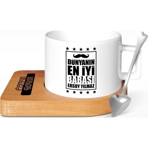 Personalized World Best Father Design Wood Altlıklı Ceramic Cup-2