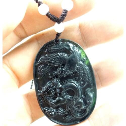 Natural stone Quartz Crystal hand-carved statue of Dragon Phoenix amulet pendant for diy Jewelry Making necklace Accessories