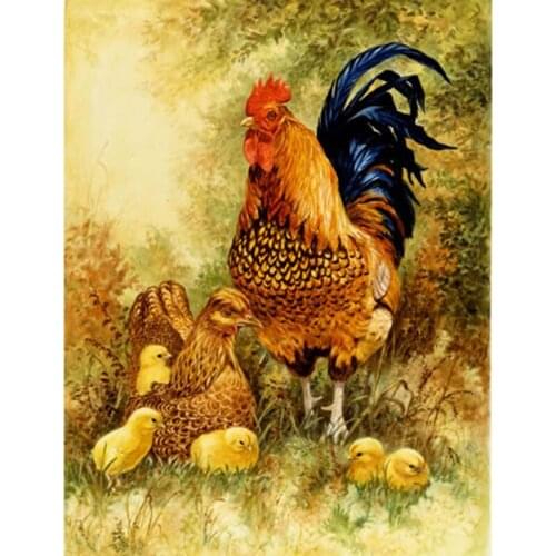 Full Drill Square Diamond 5D DIY Diamond Painting"Big cock and chick"Diamond Embroidery Cross Stitch Rhinestone Mosaic Painting