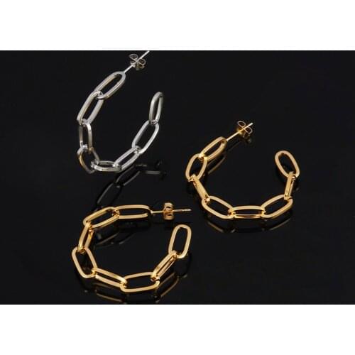 Stainless Steel Earring For Women Minimalist Round Chain Earrings Pearl Big Hoop Earring Geometry Statement Earring Jewelry