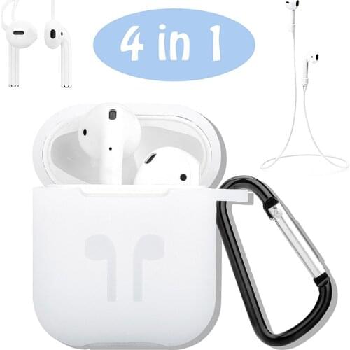 Silicone Case For Airpods Storage Box+Anti-lost Strap+Headphones Hooks+Carabiner Lock Ear Phone Charging Case For Apple AirPods