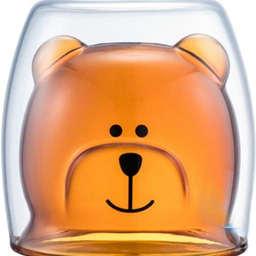 Soffe Cartoon Bear Doule Walled Glass Mug Borosilicate Glass Cups And Mugs Milk Wine Travel Heat Resistant Coffee Mug Tumbler