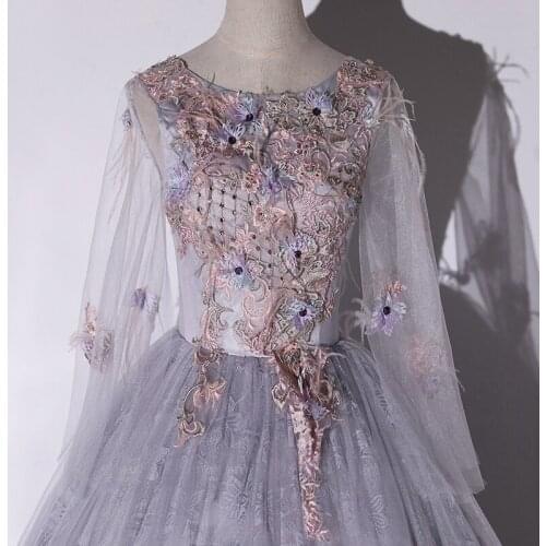 Light grey lace flower dress gown Renaissance Gown queen Victorian/Marie Antoinette Belle