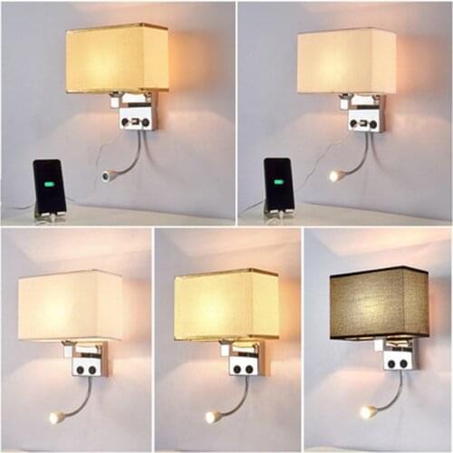 LED Wall Light USB Switch Sconce Bedroom Indoor Lighting Fixtures Up Wall Mounted E27 Bulb Hotel Cube Modern Loft Decor Lamp