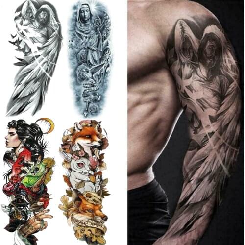 Arm sleeve tattoo outline lion tiger couple waterproof temporary tattoo sticker ferocious wild animal man full bird totem tattoo