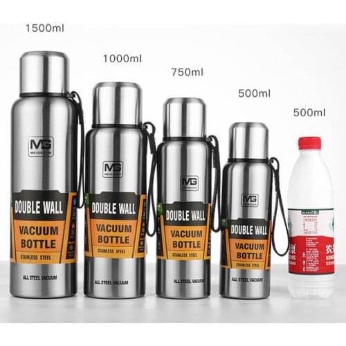 Thermos 500/750/1000/1500ML Vacuum Flask Stainless Steel Cup With Rope Portable Car Bottle Insulated Travel Thermal Mug Tumbler