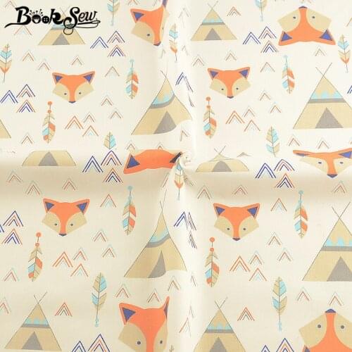 Booksew Textile Fabric Meter 100% Cotton Beige Twill Printed Foxes Design DIY Patchwork Sewing Scrapbooking Tissu Coton Curtain