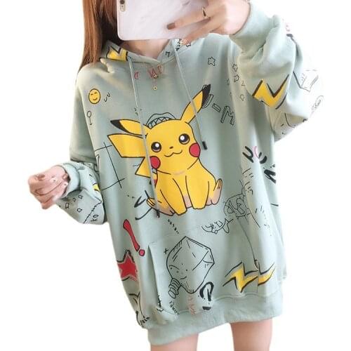Pokemon Autumn Winter Women Hoodies New Pikachu Cartoons Printing Long Sleeve Sweatshirt Coat Fashion Women Clothes Jacket Tops