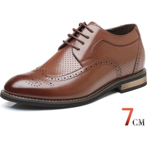 Cheap Price to Sell Mens Heighten Shoes Summer Hollow Breathable Elevator Formal Derby Leather Shoes Height increasing 7 CM