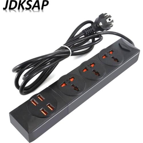 2 Round Pin EU RUS Plug Power Strip Switch 1.8M Extension Cord Full Copper 3-core Wiring 4USB Smart Charging Port 3 AC Socket