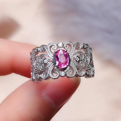 CoLife Jewelry Vintage Gemstone Ring for Daily Wear 4*6mm Natural Pink Sapphire Silver Ring 925 Silver Sapphire Jewelry