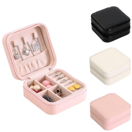 Womens Leather Jewelry Box Storage Bag Travel Box Earrings Ring Necklace Storage Mini Zipper Jewelry Box