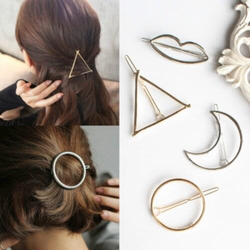 Top quality Gold Silver Color Metal Triangle Hairpin Girls' Hair Clips Women Fashion Hair Accessories Circle Hair Clips Hairpins
