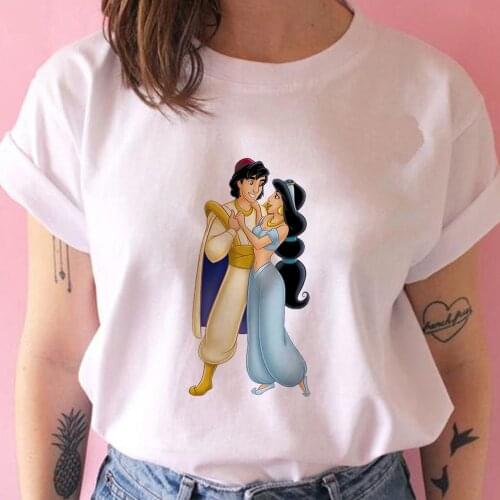 Women Tshirts Disneys Aladdin Princess Jasmine Girls Harajuku Hip Hop Ulzzang Unisex Cartoon Print T-shirts Summer