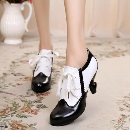 Japanese lolita cute sweet lace round head retro high heel deep mouth womens shoes Vintage Sweet Lolita Shoes cos girl loli
