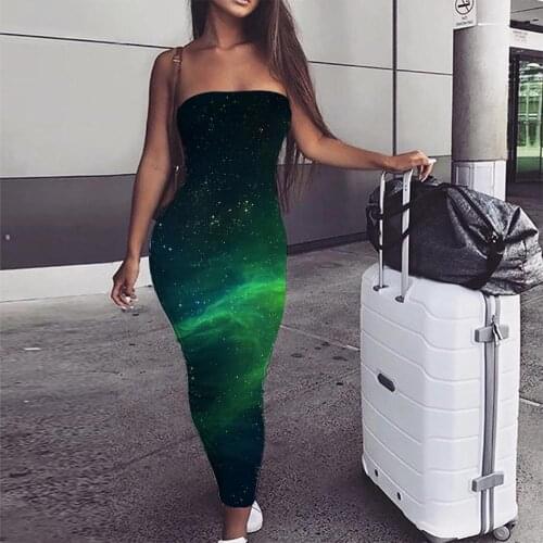 KYKU Galaxy Dress Women Space Vestido Sexy Universe 3d Print Nebula Sundress Green Party Womens Clothing Elegant Ladies