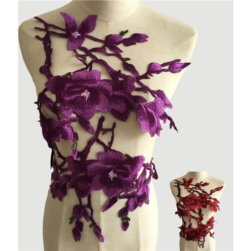 1 Mirror Pair Lace Applique Heavily Embroidery Flower Patch Wedding Fabric For DIY Costume Dress Patch Sewing Applique Crafts